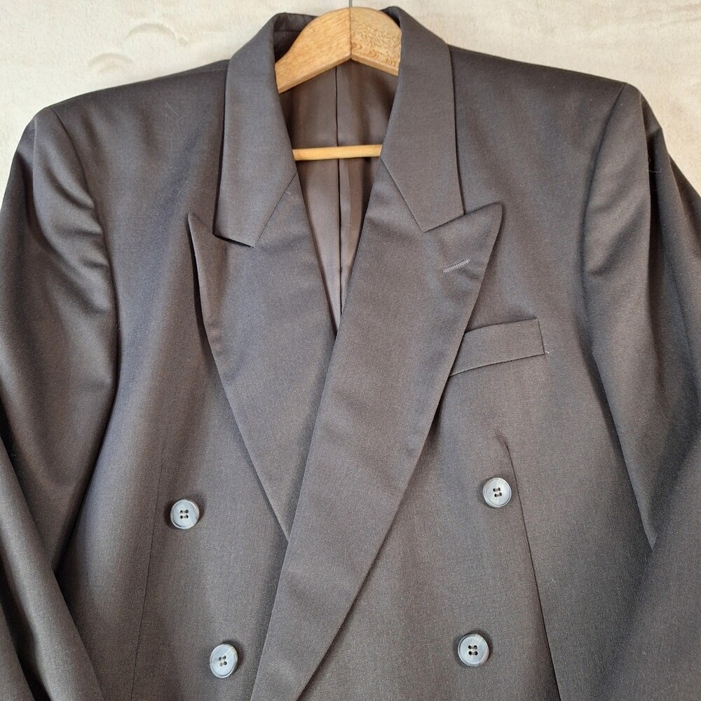 Suit Jacket Mens 42 Long Brown Wool Ventless Double Breasted 6 Button Formal